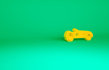 Orange Vintage sport racing car icon isolated on green background. Minimalism concept. 3d illustration 3D render.