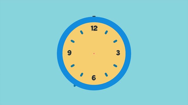 Flat clock animation. A clock on the wall. Cartoon clock alarm.