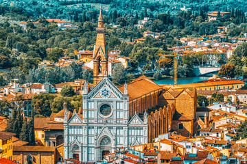 Above view of Basilica of Santa Croce (Basilica di Santa Croce di Firenze) on  Holy Cross Square...