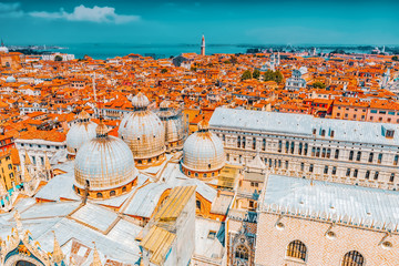 Panoramic view of Venice from the Campanile tower of St. Mark's Cathedral-  the Cathedral of Saint...