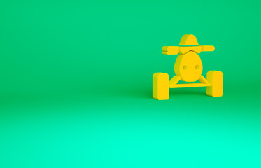 Orange All Terrain Vehicle or ATV motorcycle icon isolated on green background. Quad bike. Extreme sport. Minimalism concept. 3d illustration 3D render.