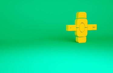 Orange Knee pads icon isolated on green background. Extreme sport. Skateboarding, bicycle, roller skating protective gear. Minimalism concept. 3d illustration 3D render.