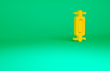 Orange Longboard or skateboard cruiser icon isolated on green background. Extreme sport. Sport equipment. Minimalism concept. 3d illustration 3D render.