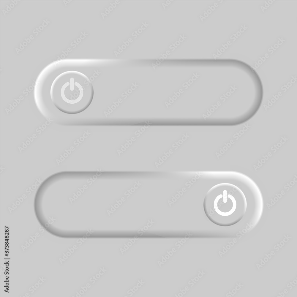 Poster power button on grey background. neumorphic design. neumorphism. on and off toggle switch buttons