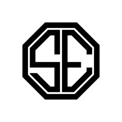 SE initial monogram logo, octagon shape, black color