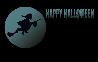 Halloween greeting background. Flying witch silhouette. 