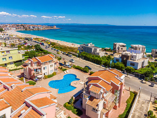 Naklejka premium Aerial view of Sozopol sity, black sea, Bulgaria.