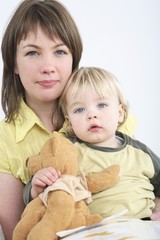 Mother with son on her lap