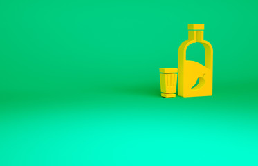 Orange Vodka with pepper and glass icon isolated on green background. Ukrainian national alcohol. Minimalism concept. 3d illustration 3D render.