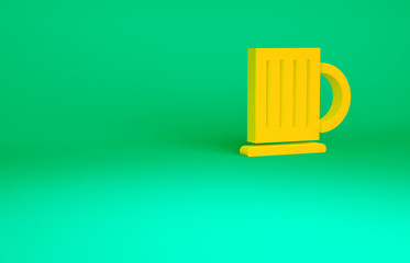 Orange Wooden beer mug icon isolated on green background. Minimalism concept. 3d illustration 3D render.