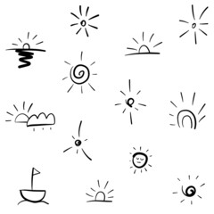 Set of various hand drawn sun sketch, Doodle vector illustration