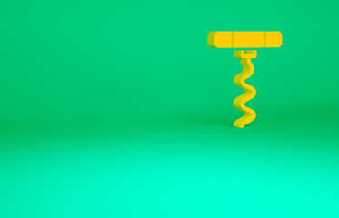 Orange Wine corkscrew icon isolated on green background. Minimalism concept. 3d illustration 3D render.