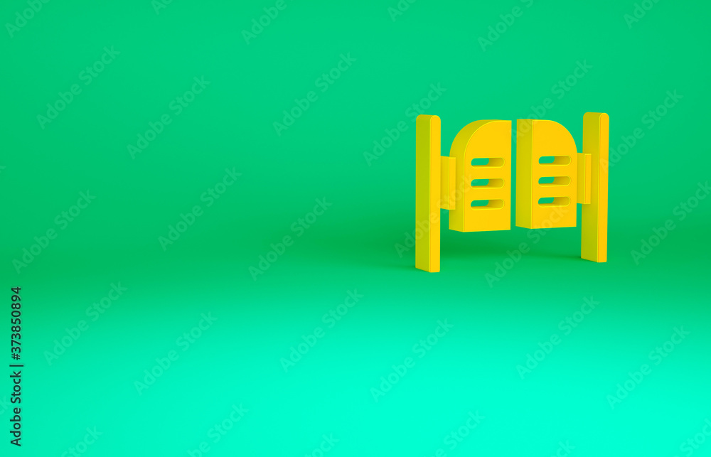 Poster orange old western swinging saloon door icon isolated on green background. minimalism concept. 3d il