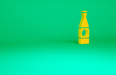 Orange Beer bottle icon isolated on green background. Minimalism concept. 3d illustration 3D render.