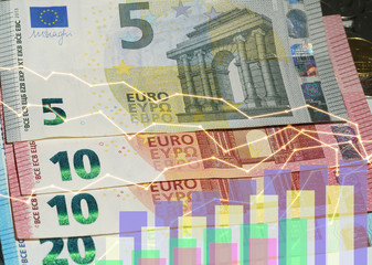 Investment diagram of profitable euro banknotes and saving money.