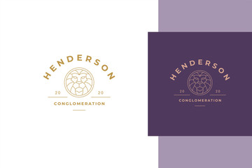 Fototapeta premium Simple vector illustration of elegant outline emblem template with geometric lion head line style