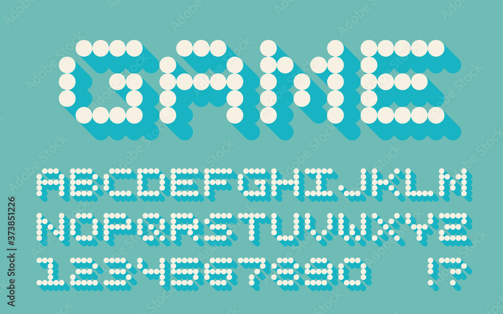 Fototapete Pixel 3d retro font Video computer game design 8 bit letters and numbers Vector alphabet