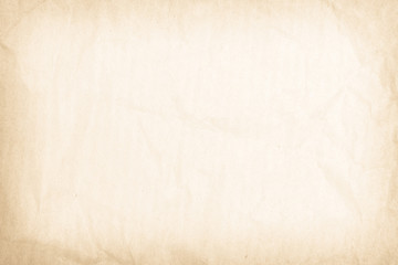 Obraz premium Brown recycled paper crumpled texture background. Cream Old vintage page or grunge vignette parchment old blank newspaper. Pattern empty rough cardboard creased grunge surface backdrop with space.
