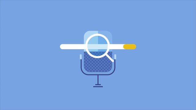 Voice search optimization, micro phone for voice search. Internet and communication technology. Smart voice assistant concept. 2d animation, 4k video clip.