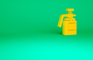 Obraz premium Orange Garden sprayer for water, fertilizer, chemicals icon isolated on green background. Minimalism concept. 3d illustration 3D render.