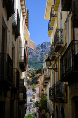 Narrow street with boxed mountain in Cazorla, Jaén