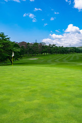 Golf Course with beautiful green field. Golf course with a rich green turf beautiful scenery.