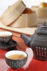 Chinese tea set with dim sum