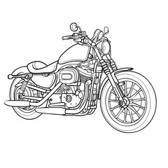 motorcycle sketch, coloring book, isolated object on white background, vector illustration,