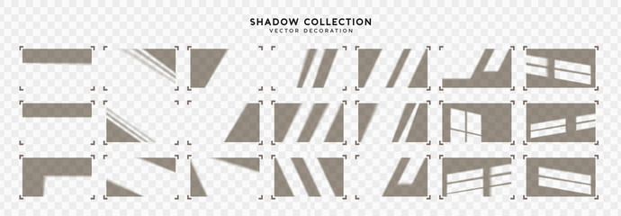 Set of Shadow overlay window frames. Effect light transparent shadow. Realistic creating reflective effect illusions. Overlay for adding scene lighting to your images. Vector illustration.