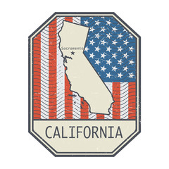 Stamp or sign with the name and map of California, United States