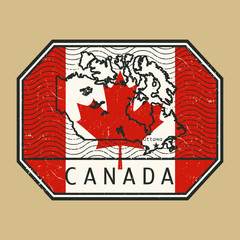 Grunge rubber stamp with the name and flag, map of Canada