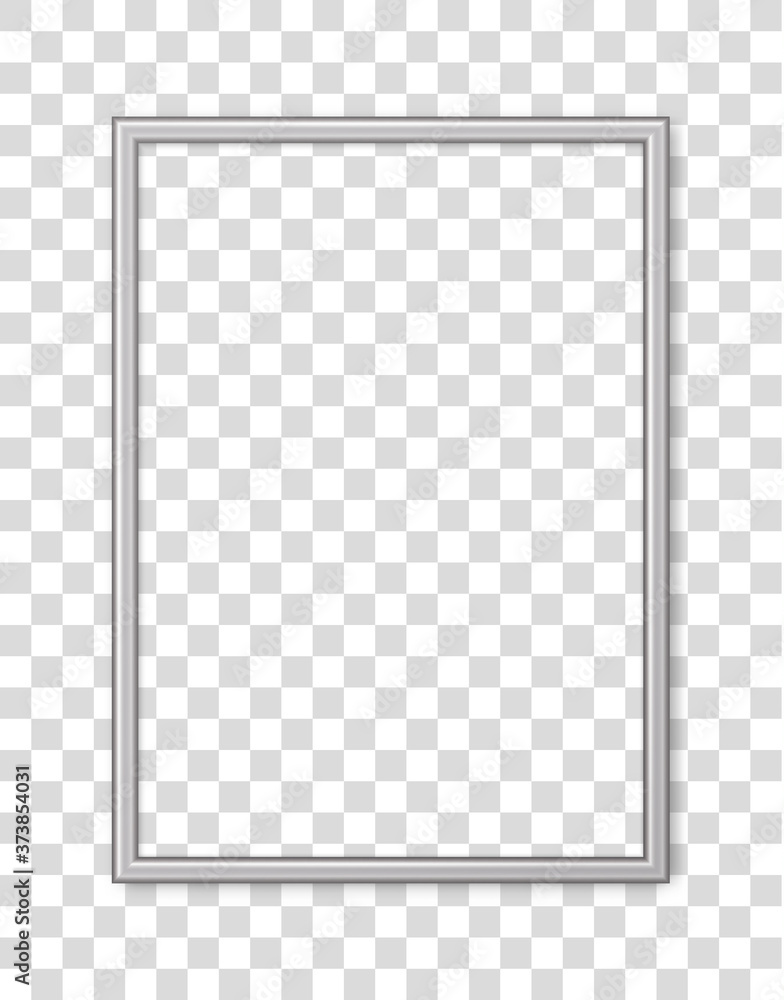Poster 3d frame. picture frame isolated on background. silver realistic modern border rectangular with shad