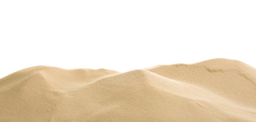 Pile of dry beach sand on white background