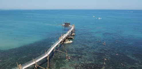 Italian typical fisherman trabocco in Punta Aderci Vasto