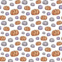 Autumn patterns for Halloween with witch elements. Watercolor illustrations for Halloween. Autumn design for textiles, packaging.