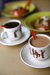 Asian noodles with hot drinks