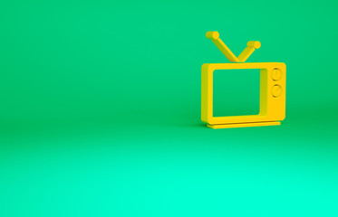 Orange Retro tv icon isolated on green background. Television sign. Minimalism concept. 3d illustration 3D render.