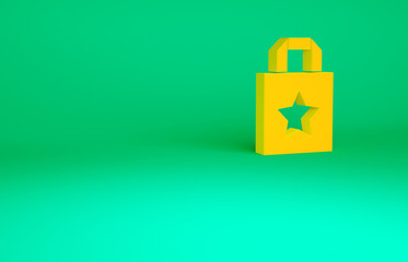 Orange Paper shopping bag icon isolated on green background. Package sign. Minimalism concept. 3d illustration 3D render.