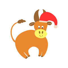 Hand drawn funny bull, symbol of Chinese New Year 2021