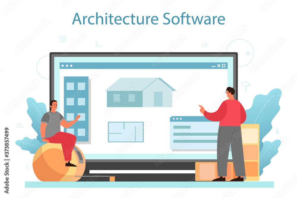 Wall mural architecture online service or platform. idea of building project
