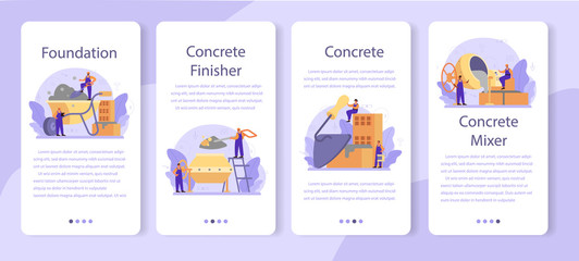 Obraz na płótnie Canvas Concrete finisher builder mobile application banner set.