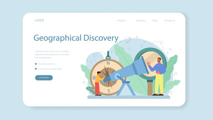 Geography class web banner or landing page. Global science studying