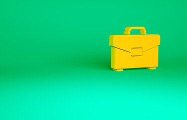 Orange Briefcase icon isolated on green background. Business case sign. Business portfolio. Minimalism concept. 3d illustration 3D render.