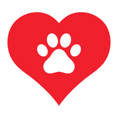 illustration emblem love for animals. dog paw on heart background