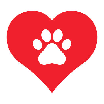 illustration emblem love for animals. dog paw on heart background