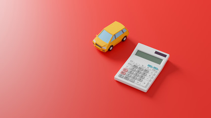 A photo-realistic CG illustration of a car toy and a calculator on a plane.