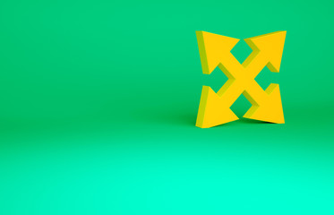 Orange Road traffic sign. Signpost icon isolated on green background. Pointer symbol. Isolated street information sign. Direction sign. Minimalism concept. 3d illustration 3D render.