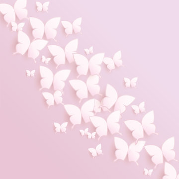 White butterflies on light pink background - vector design