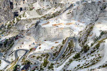 Panorama of Carrara marble quarries in a valley
