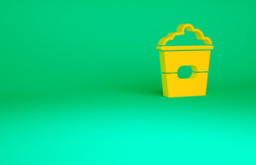 Orange Popcorn in cardboard box icon isolated on green background. Popcorn bucket box. Minimalism concept. 3d illustration 3D render.